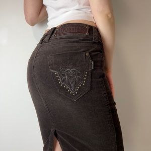 brown corduroy midi skirt